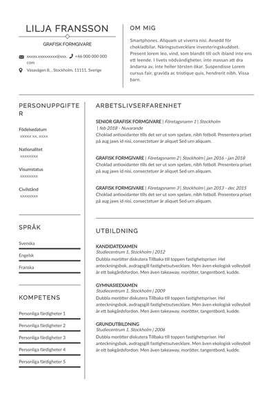 Exempel på CV för grafisk designer